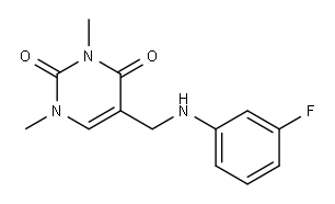 5-{[(3-fluorophenyl)amino]methyl}-1,3-dimethyl-1,2,3,4-tetrahydropyrimidine-2,4-dione 结构式