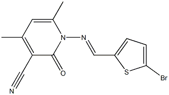 1-{[(E)-(5-bromo-2-thienyl)methylidene]amino}-4,6-dimethyl-2-oxo-1,2-dihydro-3-pyridinecarbonitrile 结构式