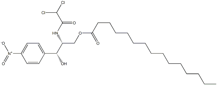 ペンタデカン酸[(2R,3R)-3-(4-ニトロフェニル)-3-ヒドロキシ-2-[(ジクロロアセチル)アミノ]プロピル] 化学構造式