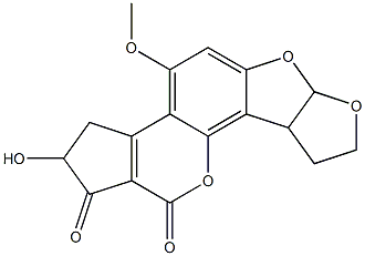 2,3,6a,8,9,9a-ヘキサヒドロ-2-ヒドロキシ-4-メトキシシクロペンタ[c]フロ[3',2':4,5]フロ[2,3-h][1]ベンゾピラン-1,11-ジオン 化学構造式