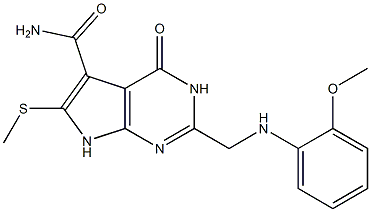 2-[(o-メトキシフェニルアミノ)メチル]-6-(メチルチオ)-4-オキソ-3,4-ジヒドロ-7H-ピロロ[2,3-d]ピリミジン-5-カルボアミド 化学構造式