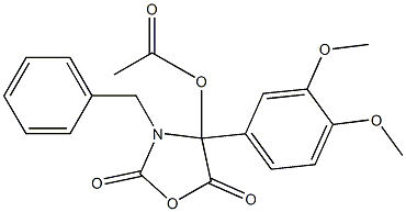 4-アセトキシ-3-ベンジル-4-(3,4-ジメトキシフェニル)オキサゾリジン-2,5-ジオン 化学構造式