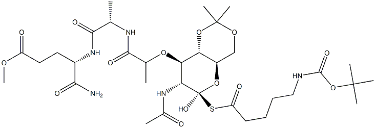 (4S)-4-[[N-[N-Acetyl-1-[[5-[[(tert-butoxy)carbonyl]amino]pentanoyl]thio]-4-O,6-O-isopropylidenemuramoyl]-L-alanyl]amino]-5-amino-5-oxopentanoic acid methyl ester