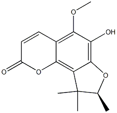 (S)-8,9-ジヒドロ-6-ヒドロキシ-5-メトキシ-8,9,9-トリメチル-2H-フロ[2,3-h]-1-ベンゾピラン-2-オン 化学構造式