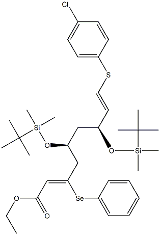 (2Z,5S,7S,8E)-9-(4-クロロフェニルチオ)-5,7-ビス[(tert-ブチルジメチルシリル)オキシ]-3-フェニルセレノ-2,8-ノナジエン酸エチル 化学構造式