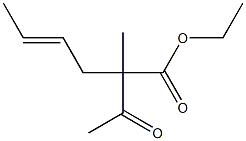 (E)-2-メチル-2-アセチル-4-ヘキセン酸エチル 化学構造式