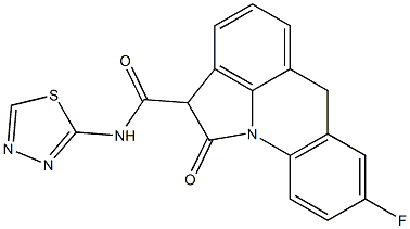 8-フルオロ-N-(1,3,4-チアジアゾール-2-イル)-1,2-ジヒドロ-1-オキソ-6H-ピロロ[3,2,1-de]アクリジン-2-カルボアミド 化学構造式