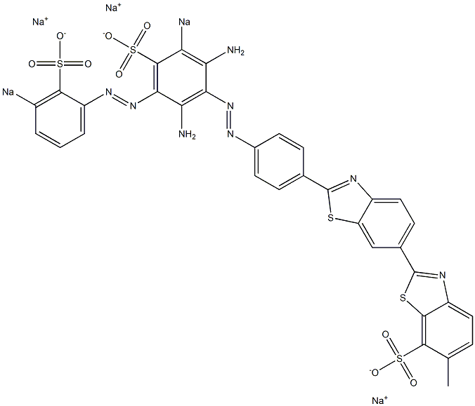 2-[2-[4-[2,6-ジアミノ-3-ソジオスルホ-5-[(3-ソジオスルホフェニル)アゾ]フェニルアゾ]フェニル]ベンゾチアゾール-6-イル]-6-メチルベンゾチアゾール-7-スルホン酸ナトリウム 化学構造式