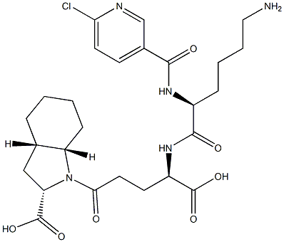 (2S,3aS,7aS)-オクタヒドロ-1-[(4R)-4-[[(2S)-6-アミノ-2-[(6-クロロ-3-ピリジニル)カルボニルアミノ]ヘキサノイル]アミノ]-4-カルボキシブチリル]-1H-インドール-2-カルボン酸 化学構造式