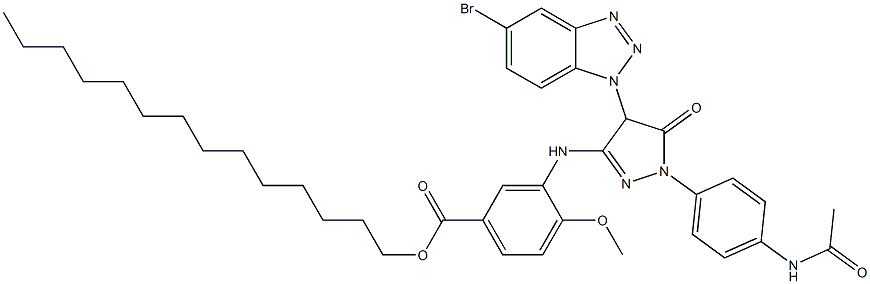 3-[[1-[4-(アセチルアミノ)フェニル]-4-(5-ブロモ-1H-ベンゾトリアゾール-1-イル)-5-オキソ-2-ピラゾリン-3-イル]アミノ]-4-メトキシ安息香酸テトラデシル 化学構造式