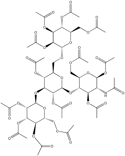 2-Acetamido-4-O-[2,4-di-O-acetyl-3,6-di-O-(2,3,4,6-tetra-O-acetyl-a-D-mannopyranosyl)-b-D-glucopyranosyl]-1,3,6-tri-O-acetyl-2-deoxy-b-D-glucopyranoside Struktur