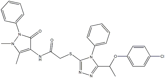 2-({5-[1-(4-chlorophenoxy)ethyl]-4-phenyl-4H-1,2,4-triazol-3-yl}sulfanyl)-N-(1,5-dimethyl-3-oxo-2-phenyl-2,3-dihydro-1H-pyrazol-4-yl)acetamide Structure