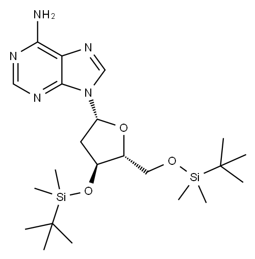 9-((2R,4S,5R)-4-((叔丁基二甲基硅烷基)氧基)-5-(((叔丁基二甲基硅烷基)氧基)甲基)四氢呋喃-2-基)-9H-嘌呤-6-胺, 51549-32-7, 结构式