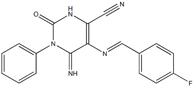 5-{[(E)-(4-fluorophenyl)methylidene]amino}-6-imino-2-oxo-1-phenyl-1,2,3,6-tetrahydro-4-pyrimidinecarbonitrile