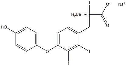 (R)-2-アミノ-3-[4-(4-ヒドロキシフェノキシ)-2,3-ジヨードフェニル]-2-ヨードプロパン酸ナトリウム 化学構造式