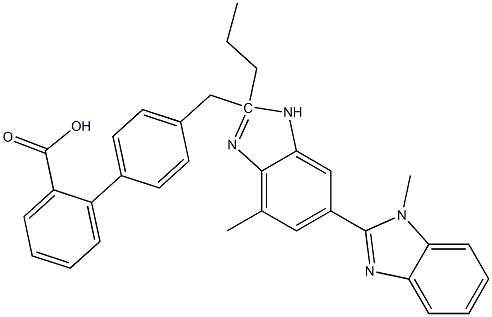4'-[4-Methyl-6-(1-methyl-1H-benzimidazol-2-yl)-2-propyl-1H-benzimidazolylmethyl]biphenyl-2-carboxylic acid Structure
