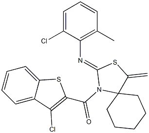 (3-chlorobenzo[b]thiophen-2-yl){2-[(2-chloro-6-methylphenyl)imino]-4-methylidene-3-thia-1-azaspiro[4.5]dec-1-yl}methanone