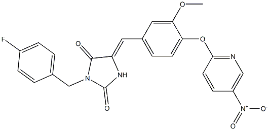 3-(4-fluorobenzyl)-5-[4-({5-nitro-2-pyridinyl}oxy)-3-methoxybenzylidene]-2,4-imidazolidinedione