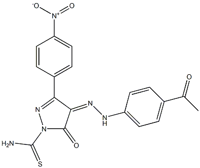 4-[(Z)-2-(4-acetylphenyl)hydrazono]-3-(4-nitrophenyl)-5-oxo-1H-pyrazole-1(5H)-carbothioamide 结构式