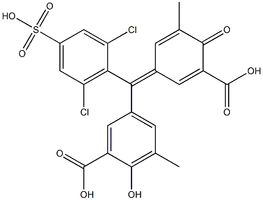 5-[(3-カルボキシ-5-メチル-4-オキソ-2,5-シクロヘキサジエン-1-イリデン)(2,6-ジクロロ-4-スルホフェニル)メチル]-2-ヒドロキシ-3-メチル安息香酸 化学構造式