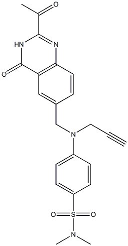 4-[N-[(2-アセチル-3,4-ジヒドロ-4-オキソキナゾリン)-6-イルメチル]-N-(2-プロピニル)アミノ]-N,N-ジメチルベンゼンスルホンアミド 化学構造式