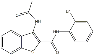 3-アセチルアミノ-N-(2-ブロモフェニル)ベンゾフラン-2-カルボアミド 化学構造式