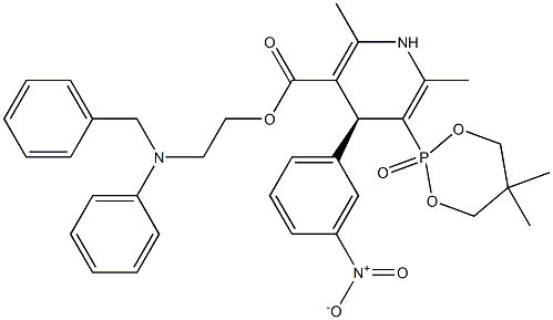 (4S)-2,6-ジメチル-4-(3-ニトロフェニル)-3-(5,5-ジメチル-2-オキソ-1,3,2-ジオキサホスホリナン-2-イル)-1,4-ジヒドロピリジン-5-カルボン酸2-[フェニル(ベンジル)アミノ]エチル 化学構造式