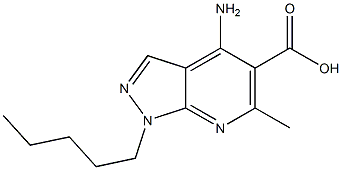 1-ペンチル-4-アミノ-6-メチル-1H-ピラゾロ[3,4-b]ピリジン-5-カルボン酸 化学構造式