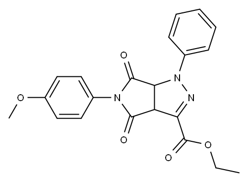 1,3a,4,5,6,6a-ヘキサヒドロ-4,6-ジオキソ-5-(4-メトキシフェニル)-1-(フェニル)ピロロ[3,4-c]ピラゾール-3-カルボン酸エチル 化学構造式