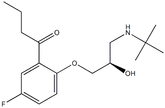 1-[2-[(R)-3-[(1,1-ジメチルエチル)アミノ]-2-ヒドロキシプロポキシ]-5-フルオロフェニル]-1-ブタノン 化学構造式
