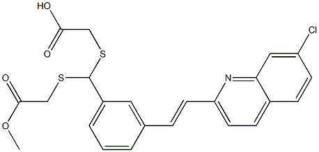 [3-[(E)-2-(7-クロロ-2-キノリニル)エテニル]ベンジリデンビス(チオ)]ビス(酢酸メチル) 化学構造式