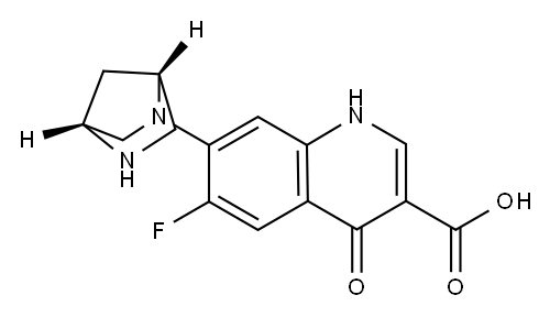 6-フルオロ-1,4-ジヒドロ-4-オキソ-7-[(1R,4R)-2,5-ジアザビシクロ[2.2.1]ヘプタン-2-イル]キノリン-3-カルボン酸 化学構造式