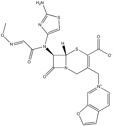 (7R)-7-[(2-アミノ-4-チアゾリル)(メトキシイミノ)アセチルアミノ]-3-[[(フロ[2,3-c]ピリジン-6-イウム)-6-イル]メチル]セファム-3-エン-4-カルボン酸 化学構造式