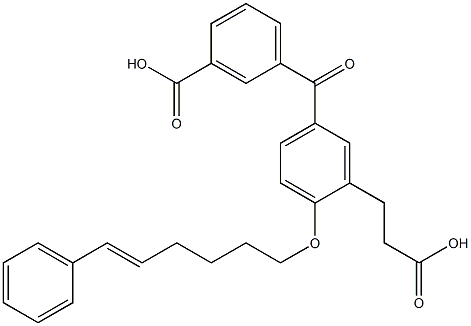 5-(3-カルボキシベンゾイル)-2-[(E)-6-フェニル-5-ヘキセニルオキシ]ベンゼンプロパン酸 化学構造式