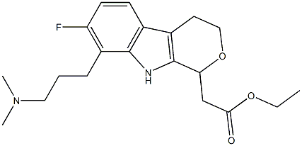 8-[3-(ジメチルアミノ)プロピル]-1-エチル-7-フルオロ-1,3,4,9-テトラヒドロピラノ[3,4-b]インドール-1-酢酸 化学構造式