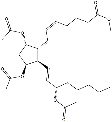 (5Z,9S,11S,13E,15S)-9,11,15-トリ(アセチルオキシ)プロスタ-5,13-ジエン-1-酸メチル 化学構造式