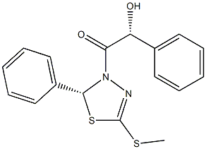 (2R)-2,3-ジヒドロ-5-(メチルチオ)-3-[(2R)-2-ヒドロキシ-2-フェニルアセチル]-2-(フェニル)-1,3,4-チアジアゾール 化学構造式