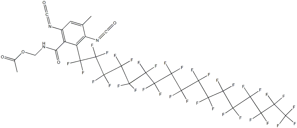 N-(アセチルオキシメチル)-2-(ペンタトリアコンタフルオロヘプタデシル)-3,6-ジイソシアナト-4-メチルベンズアミド 化学構造式
