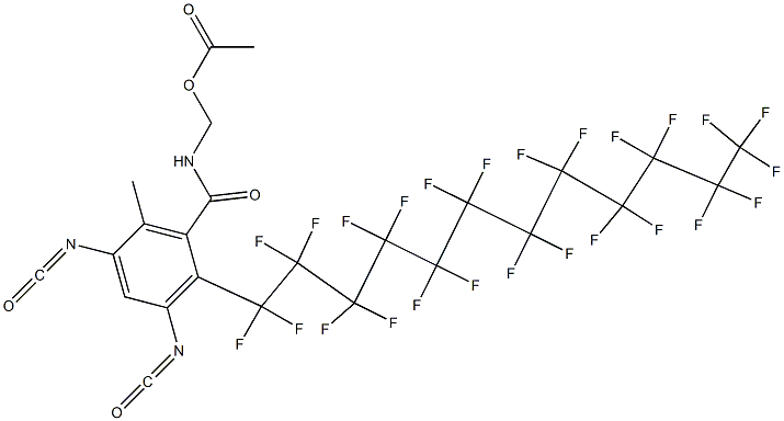 N-(アセチルオキシメチル)-2-(ペンタコサフルオロドデシル)-3,5-ジイソシアナト-6-メチルベンズアミド 化学構造式