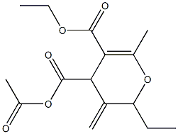 4-アセチル-3,4-ジヒドロ-6-メチル-3-メチレン-2H-ピラン-4,5-ジカルボン酸ジエチル 化学構造式
