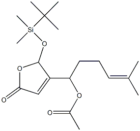 酢酸1-[[2,5-ジヒドロ-5-オキソ-2-(tert-ブチルジメチルシロキシ)フラン]-3-イル]-5-メチル-4-ヘキセニル 化学構造式