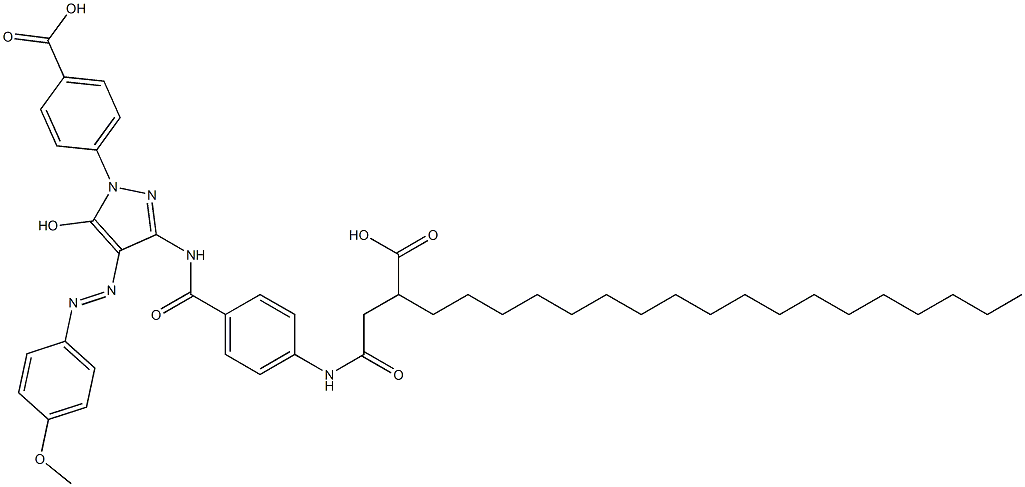 1-(4-カルボキシフェニル)-3-[4-(3-カルボキシ-1-オキソヘニコシルアミノ)ベンゾイルアミノ]-4-(p-メトキシフェニルアゾ)-1H-ピラゾール-5-オール 化学構造式
