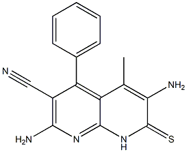 2,6-ジアミノ-7,8-ジヒドロ-5-メチル-4-フェニル-7-チオキソピリド[2,3-b]ピリジン-3-カルボニトリル 化学構造式