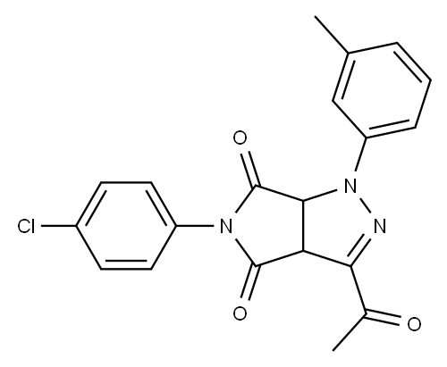 1,3a,4,5,6,6a-ヘキサヒドロ-3-アセチル-4,6-ジオキソ-5-(4-クロロフェニル)-1-(3-メチルフェニル)ピロロ[3,4-c]ピラゾール 化学構造式