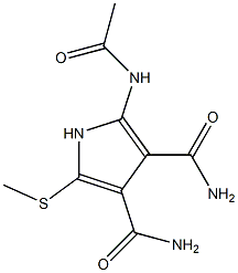 5-(アセチルアミノ)-2-(メチルチオ)-1H-ピロール-3,4-ジカルボアミド 化学構造式