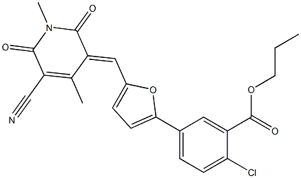 propyl 2-chloro-5-{5-[(5-cyano-1,4-dimethyl-2,6-dioxo-1,6-dihydro-3(2H)-pyridinylidene)methyl]-2-furyl}benzoate Structure