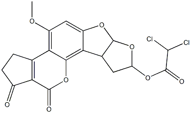 2,3,6a,8,9,9a-ヘキサヒドロ-8-ヒドロキシ-4-メトキシシクロペンタ[c]フロ[3',2':4,5]フロ[2,3-h][1]ベンゾピラン-1,11-ジオン8-ジクロロアセタート 化学構造式