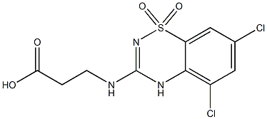 3-[(2-カルボキシエチル)アミノ]-5,7-ジクロロ-4H-1,2,4-ベンゾチアジアジン1,1-ジオキシド 化学構造式