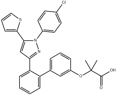2-[[2'-[1-(4-Chlorophenyl)-5-(2-thienyl)-1H-pyrazol-3-yl][1,1'-biphenyl]-3-yl]oxy]-2-methylpropanoic acid Struktur