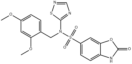 N-(2,4-二甲氧基苄基)-2-氧代-N-(1,2,4-噻二唑-5-基)-2,3-二氢苯并[D]噁唑-6-磺酰胺 结构式